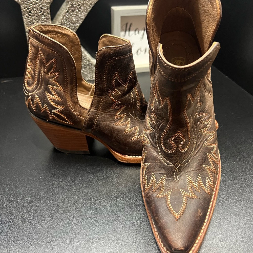 Ariat Brown Leather Ankle Booties - Picture 2 of 4